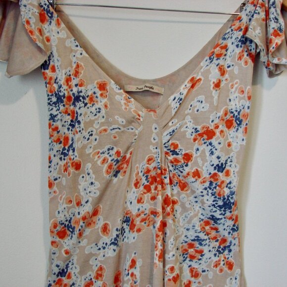 Free People Floral Midi Dress Flutter Ruffle Sleeve Fairy Cream Beige Medium - Picture 7 of 16